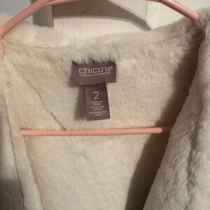 Chico's Cream Faux Fur Coat